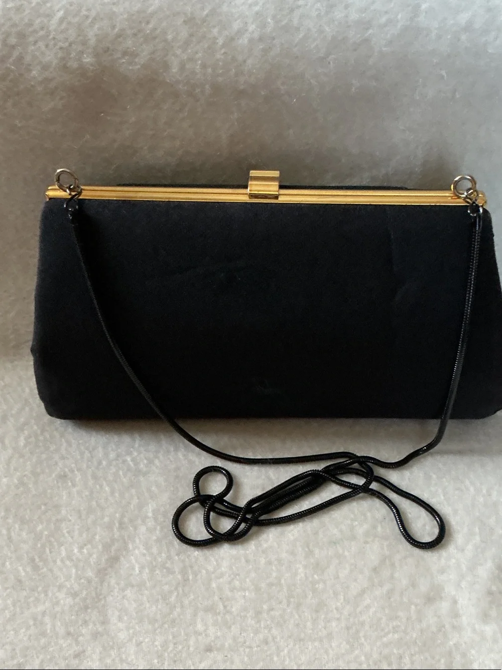 Vintage Black Clutch with Pink & Green Floral Embroidery and Gold Frame